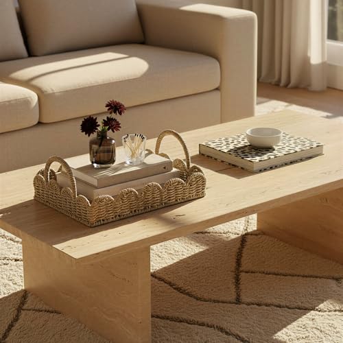 Household Essentials Seagrass Tray with Scalloped Edge, Natural - color: Natural Seagrass, size: 14" x 10" x 5"