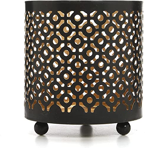 Hosley Bulk Buy Black (Gold Inside) Metal Jar Holder Candle Sleeve Set of 8-4.5" High. Votive, Tea Light Lanterns Ideal Gift for Weddings, Parties, Spa and Aromatherapy O6 - color: Black (Gold Inside) 8 Pack, size: 4.5 inch High