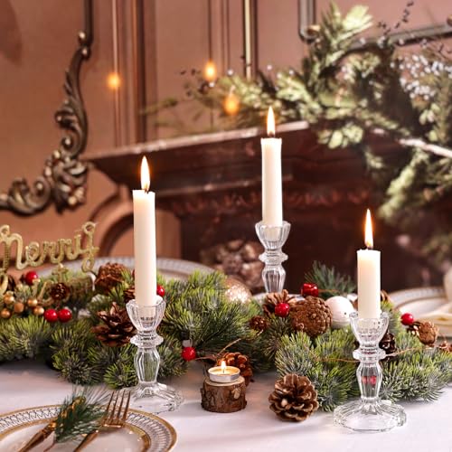 Glass Candlestick Holders Set 6PCS, Clear Taper Candle Holders Bulk, Crystal Tall Candle Holder for Table Centerpieces, Fall, Christmas, Autumn, Thanksgiving Decor - color: Clear, size: Flower