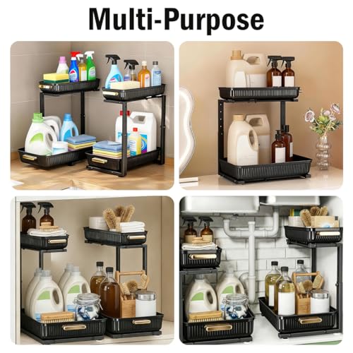 ARSTPEOE Under Sink Organizer - 2 Packs Multi-Purpose Pull-Out Storage Organizers, Slide out Pull out Metal Cabinet Organizer Shelf, Storage for Kitchen Bathroom, Black - color: Black, size: 2 Pack