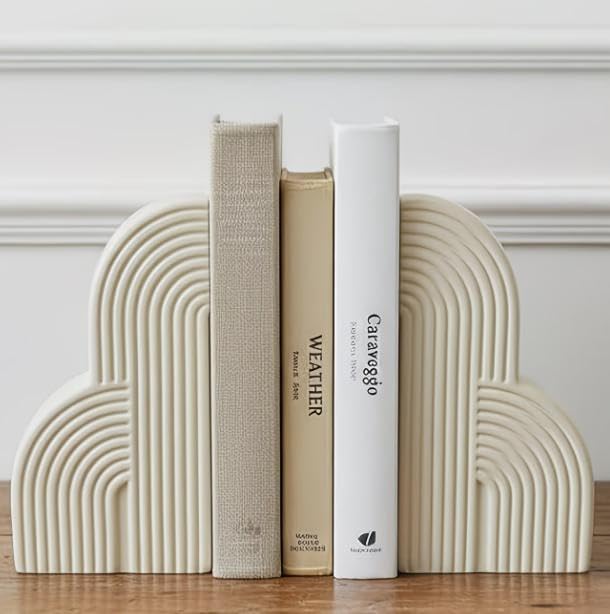 2Pcs/Set Book Ends for Shelves, Decorative Book Ends for Heavy Books,Aesthetic Boho Style for Book Ends for Shelves,Modern Home Office Bookshelf Decor, Home Decor,or Library Decor (Cream) - color: Cream