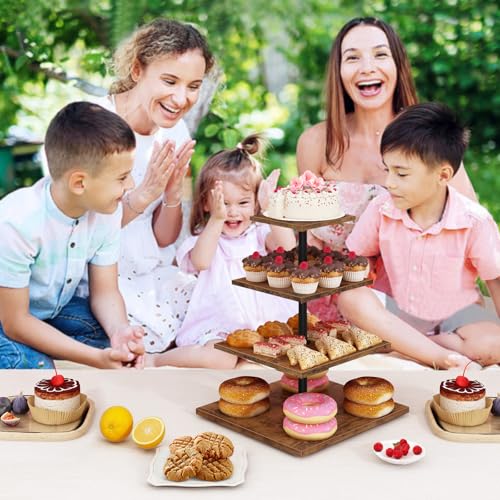 ELITEROO 4 Tier Cupcake Stand, 360 Rotating Cupcake Stand for 50 Cupcakes, Square Tiered Cup Cake Tower Holder, Wooden Dessert Display Stands for Party Wedding Graduation Birthday Baby Shower
