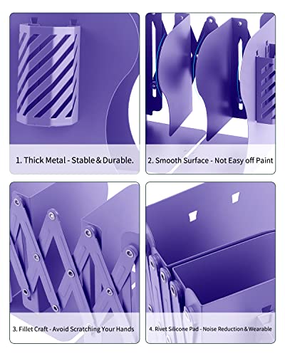 MSDADA Adjustable Bookends, Metal Book Ends for Heavy Books, Expandable Book Organizer with Pen Holder for Desk, Shelf, Office, The First Day of School Stationery Gift for Students,Teachers (Purple) - color: Purple