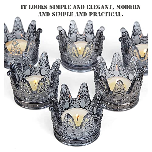AKOAK 1 Pack Crown Glassware Candle Holder, Elegant Glass Tea Lamp Holder, Tea Light/Tabletop Candle Holder Decoration, Votive Candle Holder, Wedding, Party, Dinner, Family Decoration (Smoky Gray) - color: Smoky Gray