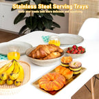 4 Pcs 304 Stainless Steel Food Serving Tray Gold, 12.6×6.3×0.6 Inch Thickened Chassis Rectangular Large Stainless Steel Serving Platter for BBQ Party Buffet Picnic Appetizer