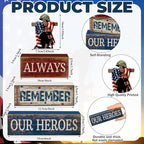 CroBlissful 4 Pcs Memorial Day Decorations 4th of July Patriotic Tabletop Decoration Red White Blue Table Centerpieces Alway Remember Our Heroes Sign for Tiered Tray Home Shelf 250th Anniversary - style: 4th of July