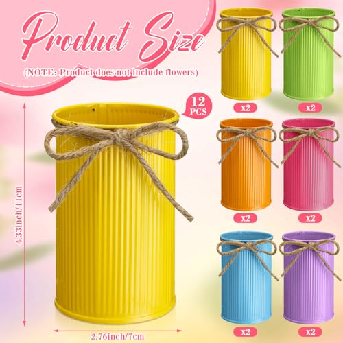 Rustic Vase for Table Centerpieces 4.33 Inch Small Petite Flower Vase with Twine Bow Vintage Farmhouse Decor for Wedding Reception Dining, Home Galvanized Metal Buckets(Multicolor,12 Pcs) - color: Multicolor