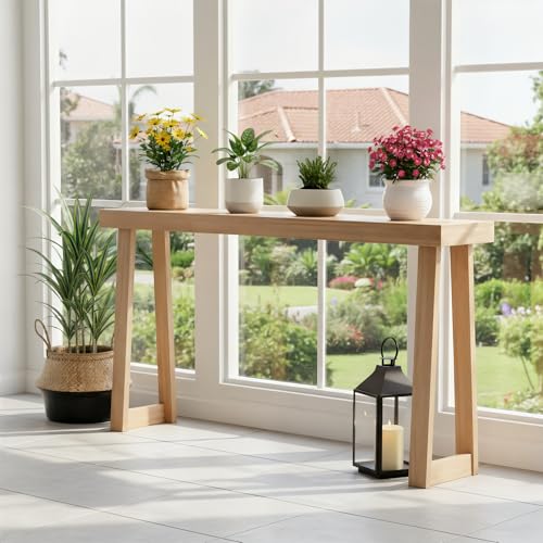 Plank+Beam Solid Wood Console Table, 66 Inch, Sofa Table, Narrow Entryway Table for Hallway, Behind The Couch, Living Room, Foyer, Easy Assembly, Blonde - color: Blonde, size: 66" Console Table