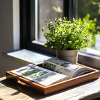2 Sizes Acacia Wood Serving Tray with Handles, 17x13 & 16x12 inch Rectangular Ottoman Trays, Decorative Wooden Tray for Food, Drinks, Coffee Table, Living Room, Kitchen, Brown, 2 Pack