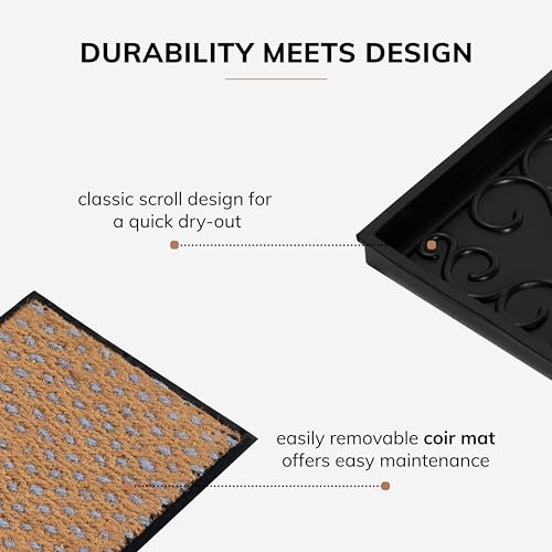 Anji Mountain AMB0BT4F-007 Black Rubber Boot/Shoe Tray with Coir, Fits 4 Pair (46.5" Wide), Tan & Blue Insert - color: Tan and Blue Insert, size: 46" x 14" x 1.5"
