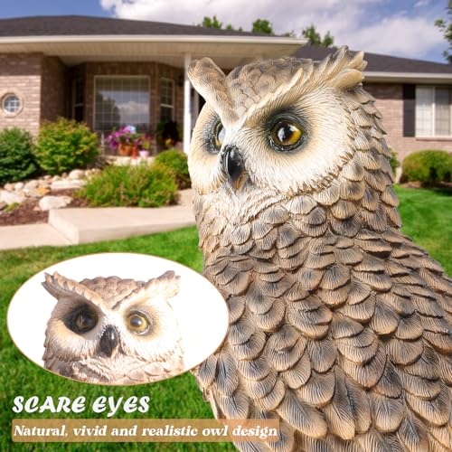 Owl Garden Statue - Perching Forest Owl on Stump Resin Figurine for Home Indoor Outdoor Garden Patio Yard Decor