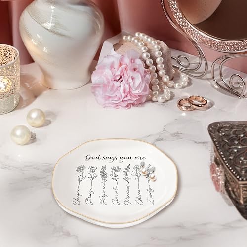God Says You Are - Christian Bible Verse Jewelry Dish Trinket Tray - Unique Ceramic Ring Jewelry Tray for Women (Unique) - style: Unique