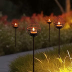 Solar Pathway Lights Outdoor, Rust Iron Ball Candle Holder Stake with Flickering Solar Powered Tea Lights, Perfect Decorative Garden Lighting for Yard Lawn Patio Landscape Decor Outside-4Pack - style: 4PK Stake Lights