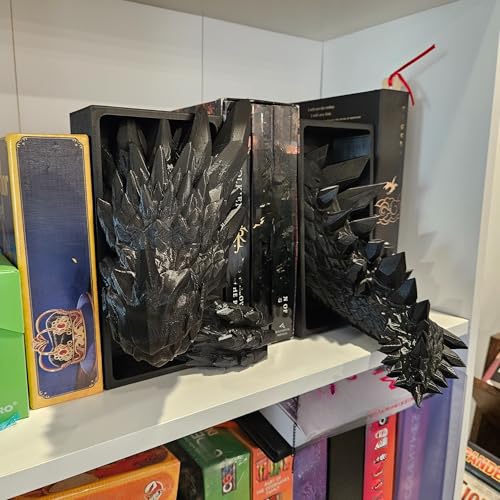 Dragons Awakening Book End – Fantasy Book Nook Insert for Dragon Readers – Unique Home Decor for Bookshelves & Libraries (Black - Head and Tail) - color: Black - Head and Tail