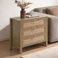 SICOTAS Night Stand with Drawers, Large Rattan Bedside Table with Golden Handle, 3 Drawers Nightstand Tall End Table Side Table Boho Nightstand for Bedroom - color: Carbon Cherry