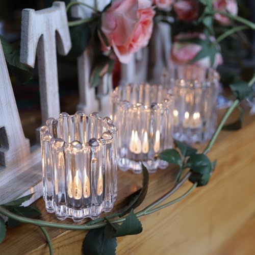10Pcs Clear Glass Candle Holders - Decorative Ribbed Votive Candle Holders for Warm Glow, Tealight Candle Holder for Wedding Centerpieces Dinner Party Table Decor (for Candles Under 1.8")