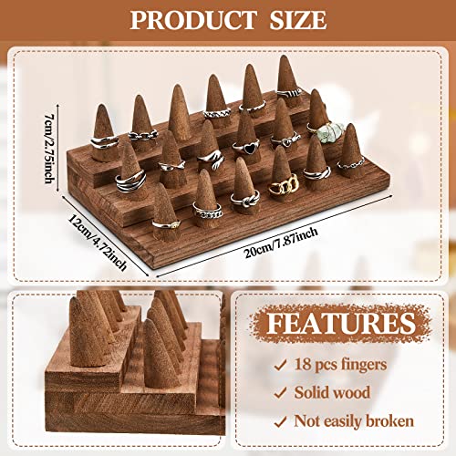 Juexica Wood Ring Display, 4 Pcs Ring Display Stand, 18 Fingers Ring Holder, Wood Jewelry Display for Ring Organizer Show Storage, Brown - color: Brown