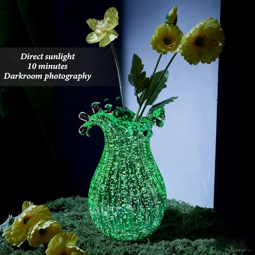 QFkris Hand Blown Glass Luminous Vase for Flowers 8" Teal Crystal Bubble Vases for Bouquet Home Decor Decorative Centerpieces Unique Gift for Birthday Housewarming Mothers Day - style: Luminous