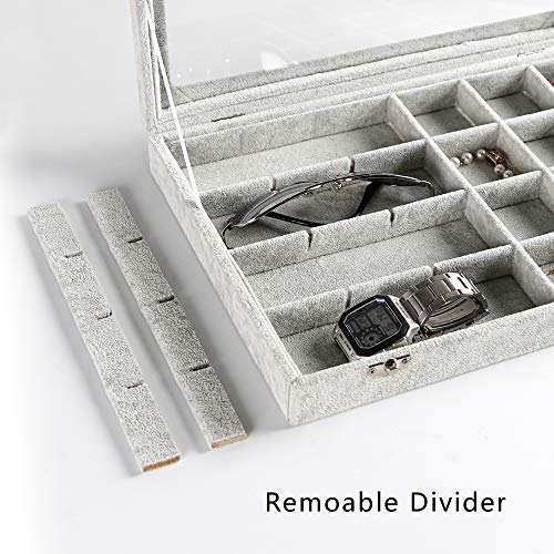 Frebeauty 24 Grid Earring Holder Organizer Tray, Jewelry Organizers and Storage for Drawer,Velvet Jewelry Display Storage for Earrings,Rings,Studs,10.5 x 6.5 x 1.2 Inches Gift for Women (Grey) - color: Grey, size: 24 Slots