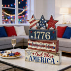4th of July Table Decorations Patriotic Memorial Day Tiered Tray Decor Wooden Star Block Signs Independence Farmhouse 250th July Fouth Centerpiece for Tables Wooden Sign for Home Decor - style: July Fouth Star