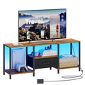 JARHETUN TV Stand with LED Lights, Entertainment Center with Open Shelves and Fabric Drawer, Media Console for 55 Inch TV, Television Stands, Living Room Furniture, Bedroom, Rustic Brown - color: Rustic Brown With Led Light, size: 46.1 Inches
