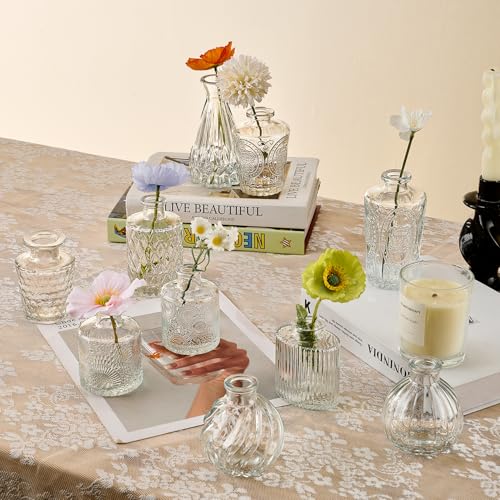Glass Bud Vase Set of 33 Pcs Small Minimalist Vases for Flowers, Vintage Rustic Home Decor for Table Centerpiece Wedding Party, Modern Clear Aromatherapy Bottle for Living Room Bedroom