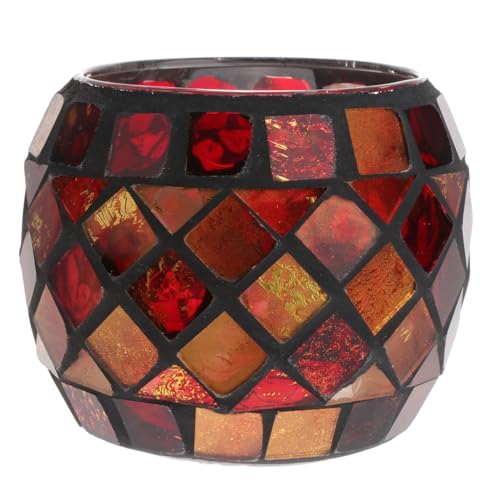 Uonlytech Glass Votive Candle Holder for Home, Red Mosaic Tea Light Holders Vintage Glass Cup Candlestick Tabletop Ornament for Easter Wedding Party