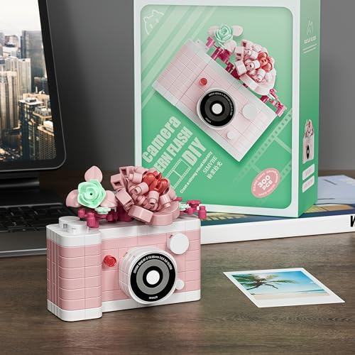 Pastel Pink Camera Miniature Figurine - Charming Floral Desktop Collectible - color: Pink