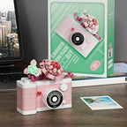 Pastel Pink Camera Miniature Figurine - Charming Floral Desktop Collectible - color: Pink