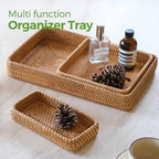 Rattan Serving Tray, Rectangle Basket Set of 3, Wicker Storage and Organizing Baskets, Natural Decorative Woven Tray for Home Decor, Bathroom, Kitchen Counter - style: Set of 3