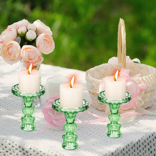 Maxcheck Set of 6 Candlestick Holders Taper Glass Candle Holder Decorative Candle Stand for Wedding Party Table Centerpiece Anniversary Festival Home Decor(Green) - color: Green