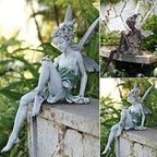 Fairy Garden Figurines Outdoor, Hand-Painted Sitting Fairy Statues, Resin Garden Sculptures, Angel Figurines for Garden, Windowsill & Fairy Lovers Gift - color: White