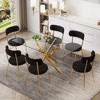 7 Piece Rectangular Glass Dining Table Set, 63'' Modern Kitchen Table Set Gold Base with 6 Luxury Black Gold Boucle Dining Chairs, Dining Table and Chairs for Home, Apartment - color: Golden+black Gold Chairs, size: 63'' + 6 Chairs
