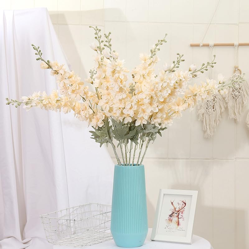 8pcs Delphinium Artificial Flowers 33.5in Long Stem Larkspur Fake Silk Flowers for Tall Vase Faux Flowers for Home Wedding Baby Shower Floral Arrangement Centerpiece Table Decoration (Champagne) - color: Champagne