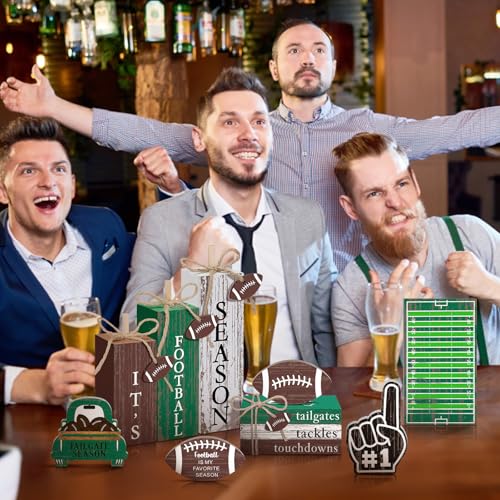 Vercraft 11 Pcs Football Table Decorations Football Tiered Tray Decor Centerpiece Decorative Wood Books Table Top Decor Tailgates Tackles Touchdowns Wooden Sign for Home Party Supplies - style: Football