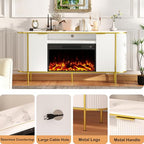 Luxury Fluted Fireplace TV Stand：70" Modern Chic Entertainment Center with Fireplaces for Living Room, Media Console Electric Fireplace with Storage,Off White (White, 70 inch TV Stand with Fireplace)