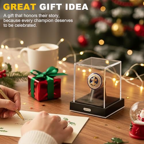 JupDec Championship Ring Display Case, Clear Acrylic Single Ring Holder with Durable Base, Dustproof Cube Showcase with Black Velvet Interior, Ideal Gift for Sports Memorabilia Fans - size: 1 Pack