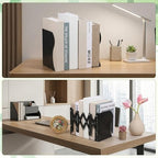2 Pcs Adjustable Bookends, 2 Dividers, Metal Book Ends for Heavy Books Anti-Slip Book Organizer for Desk Shelves Office, Extends up to 19 inch (Black)