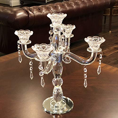 Allgala Crystal Candle Holder 5-Arm Taper Candlestick Crystal Candelabra - Centerpiece for Home Wedding Event and Party Festival - size: 5 Arm