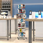 Upgraded Retail Display Stand 7 Tier Spinning Display Stand, Movable Shop Spinner Rack with Hooks, Retail Display Racks for Jewelry Keyring Hats Socks Toys (White) - color: White, style: 7 Tier-5 wheels