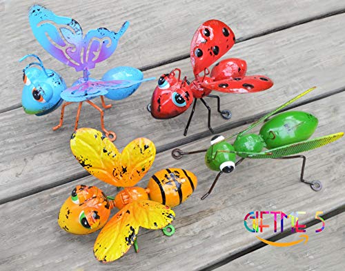 GIFTME 5 Metal Garden Sculptures Statues Yard Art Decoration,Set of 4 Garden Decor Perfect Hanging The Tree, Porch,Backyard or Patio Wall Decor - style: Garden Insect