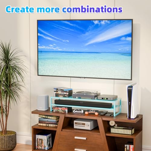 Simple Trending 2 Tier Metal Dual Monitor Stand Riser, Computer Office Desktop Organizer for 2 Monitors with 32"x10" Mouse Pad for Laptop, Printer, TV, Blue - color: Blue, size: 32"L x 10"W x 7"H