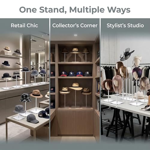Acrylic Hat Organizer & Wig Stand, Clear Hat Rack Display Stand, Cap Holder for Baseball Caps, Wig Holder, Mask Stand, Helmet Stand, Collectibles, Dresser Display (3.9x5.9x14 Inch - size: Large (3.9x5.9x14 Inch）