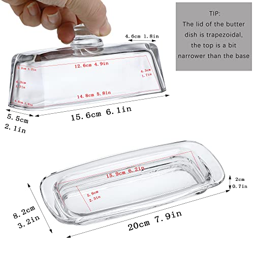 8'' Art Glass Butter Dish with Lid,Classic Covered 2-Piece Butter Container For Countertop,Multi-Purpose Preserving Serving Dessert Tray Bowl,Dishwasher Safe - size: 8 inches