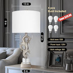 Scenekoy Table Lamp Set of 2 with USB Ports, Pull Chains Switch, 27” Silver Leaf Sculptural Bedside Lamps with Linen Shade for Living Room Bedroom, Nightstand Lamps for Home Room Decor - size: 27 inches Silver Leaf -041
