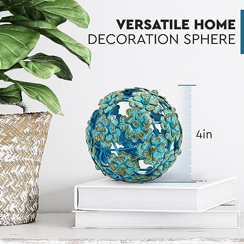 Everydecor Metal Decorative Sphere for Home Decor - Decorative Balls for Shelves, Centerpiece Bowls, Bookshelf - Decoration Orbs Accents for Living Room, Bedroom - Antique Blue Shelf Spheres - color: F. Blue, size: 4 Inch