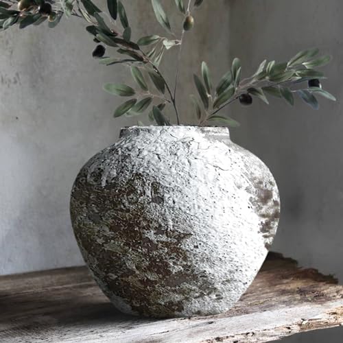 Rustic Ceramic Circular Flower Vase Farmhouse Clay Pottery Large Terracotta Floor Vases for Decorative Centerpiece Vintage Home Decor Aesthetic for Living Room Bedroom Table Entryway - color: Rustic Vase002