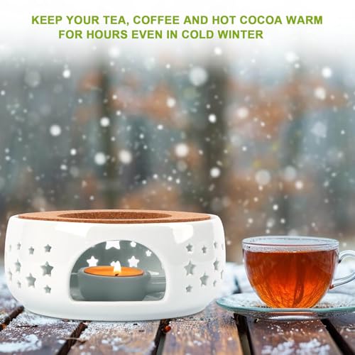 KAYCROWN Teapot Warmer, Ceramic Tea Warmer for Teapot, Tealight Warmer with Tealight Holder for Heating Coffee Milk Tea Warmer, Teapot Heater (White)