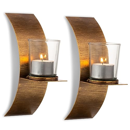 Sziqiqi Rustic Wall Candle Holder for Tealight Candles - Rustic Gold and Bronze Wall Mounted Candle Sconces Decorative Metal Wall Decor for Bathroom Hallway Entryway - color: Brushed Gold Bronze