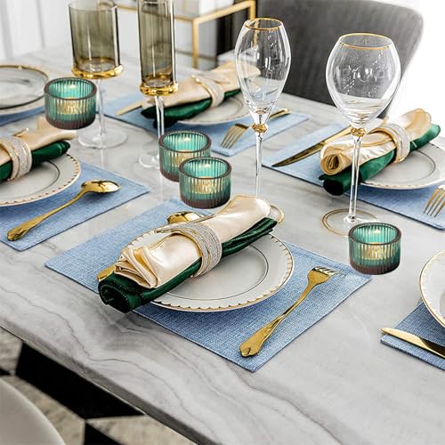2 Pcs Tealight Candle Holder,Votive Candle Holders Glass Candle Holders Tea Lights Candle Holder for Table Centerpiece Decor Party&Home,Wedding Deco (Blue) - color: Blue